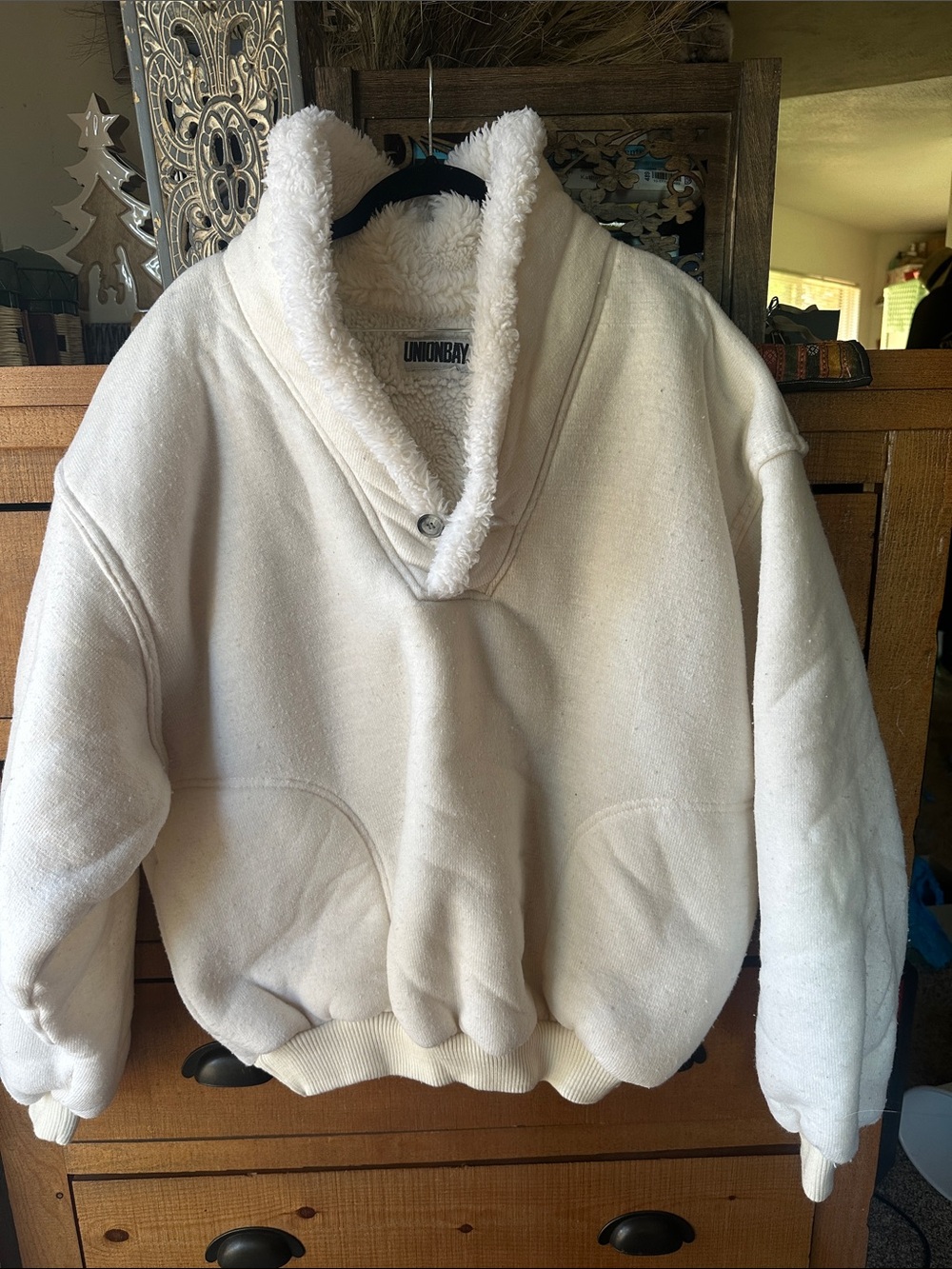 UNIONBAY Cream Sherpa-Trim Cowl Neck Sweater